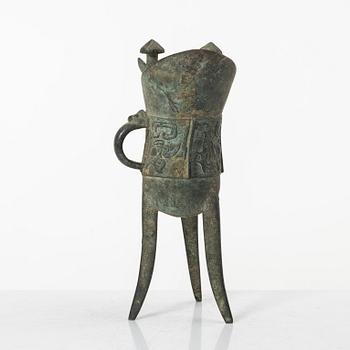 An archaisitic bronze Jue vessel, Qing dynasty.