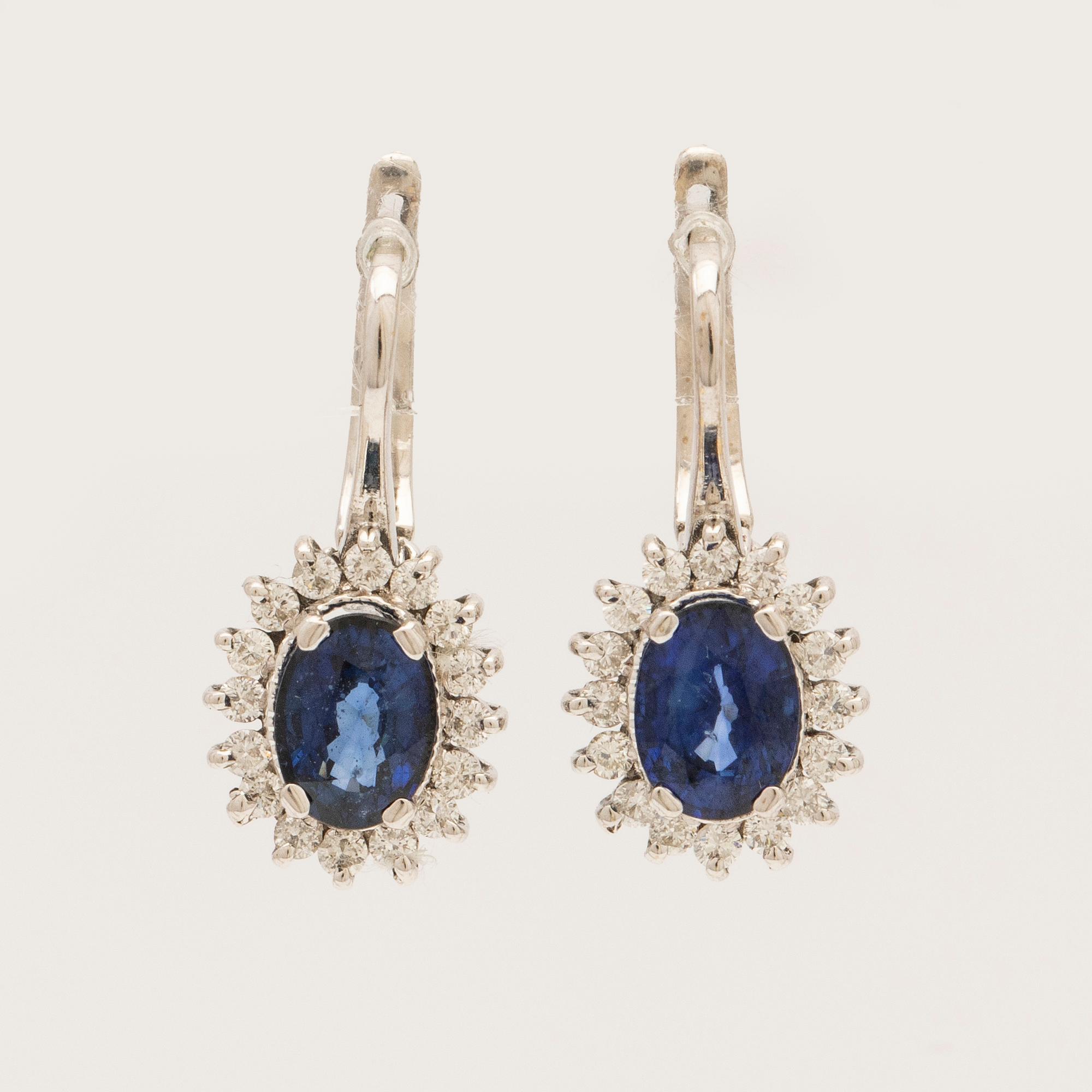 Earrings, a pair, 18K white gold with sapphires and diamonds.