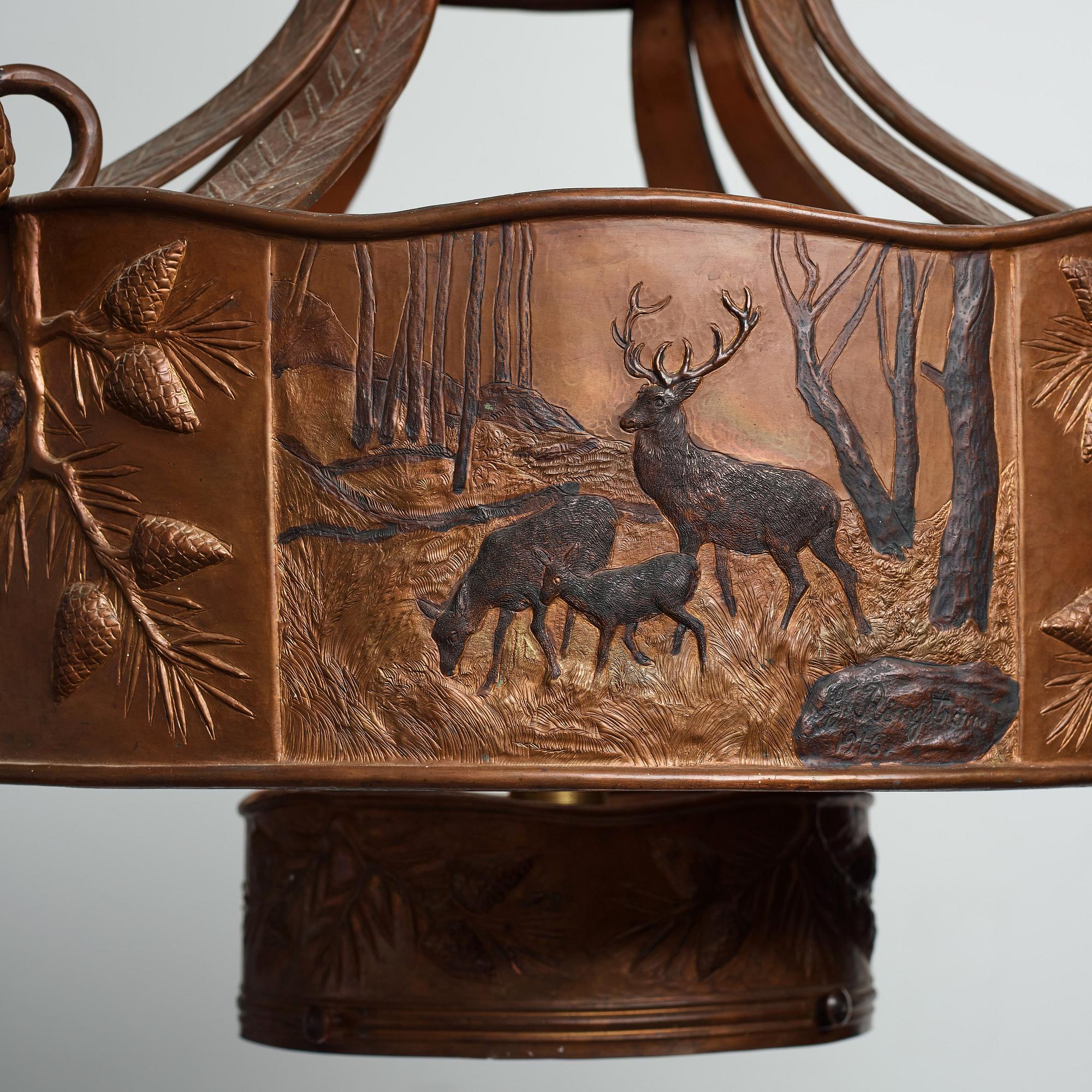 Georg Ringström, an Art Nouveau copper ceiling light, Sweden 1916.