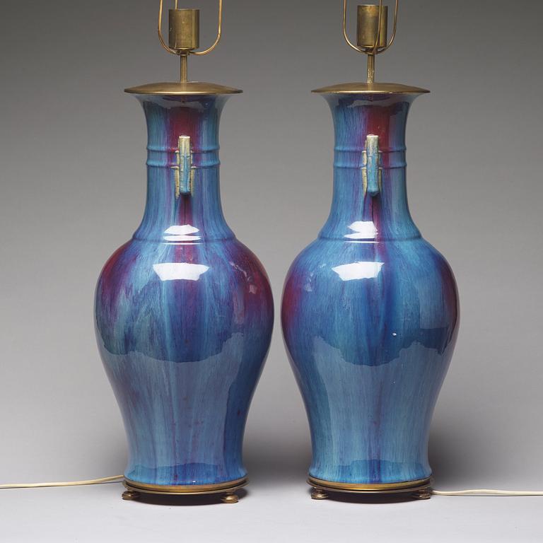 A pair of flambé glazed vases, late Qing dynasty.