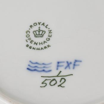 Royal Copenhagen, A 'blue fluted half lace' porcelain butter dish with stand, 1960s.