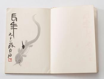 BOK MED TRÄSNITT, "Qi Baishi hua ji", dedikation till Hjalmar Mehr från Geng Biao, 1954.