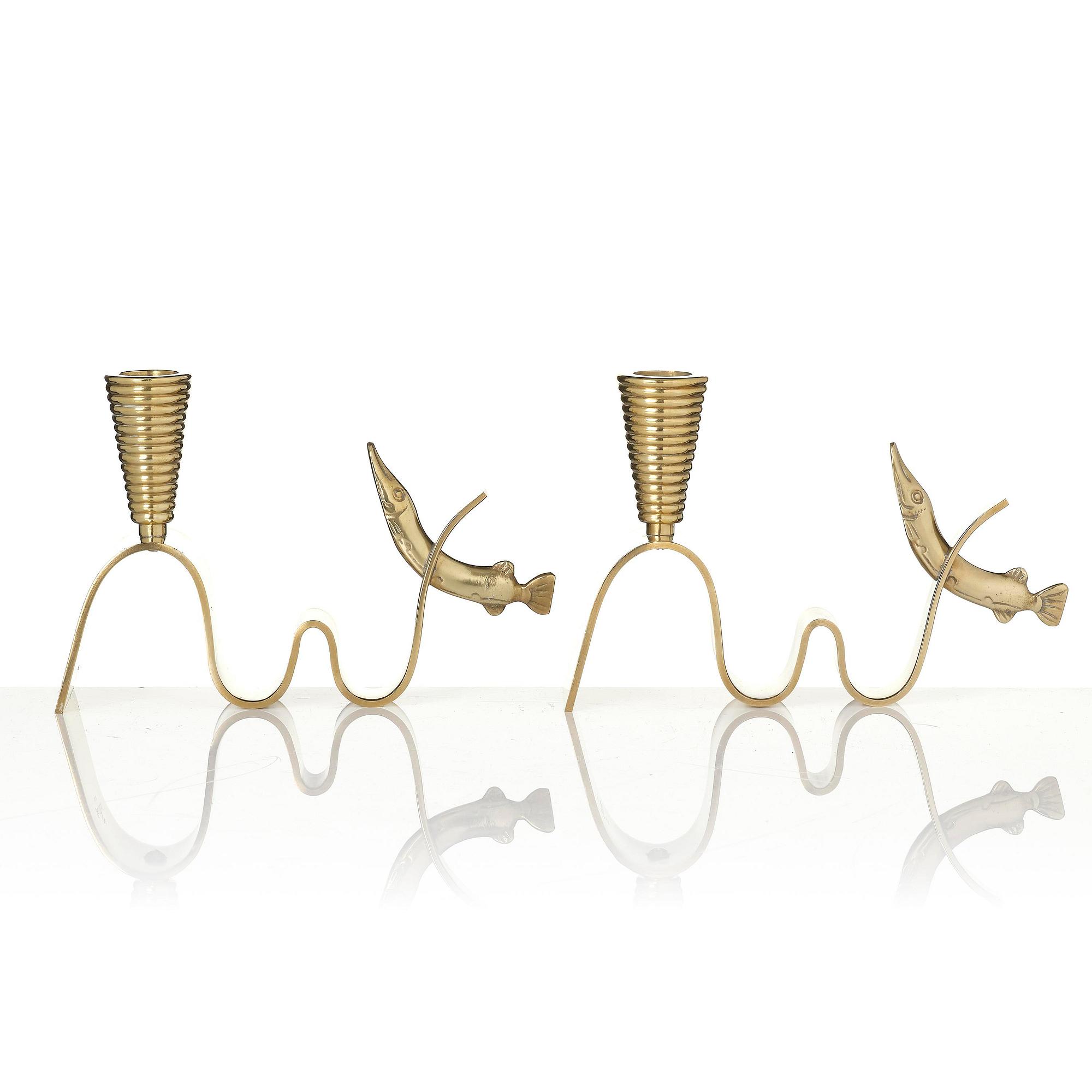 Carl-Einar Borgström, a pair of “Tyfon” candlesticks, Ystad-Metall, 1940s–50s.