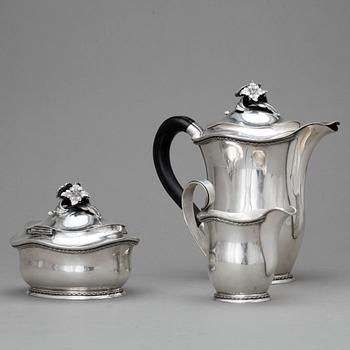 KAFFESERVIS, 3 delar, silver, Eric Råström, Stockholm 1950. Tot ca 1295 gram.