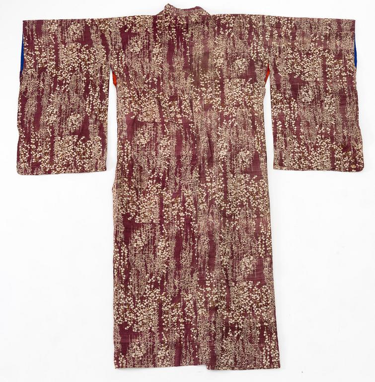 Kimono (five pieces), partially cotton, two pairs of shoes, one pair of socks, and a parasol, Japan, 20th century.