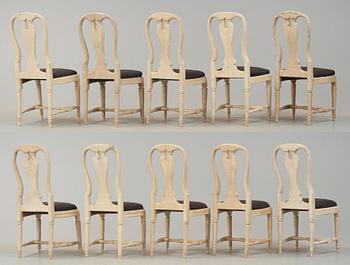 Ten matched Swedish Transition 18th century chairs.