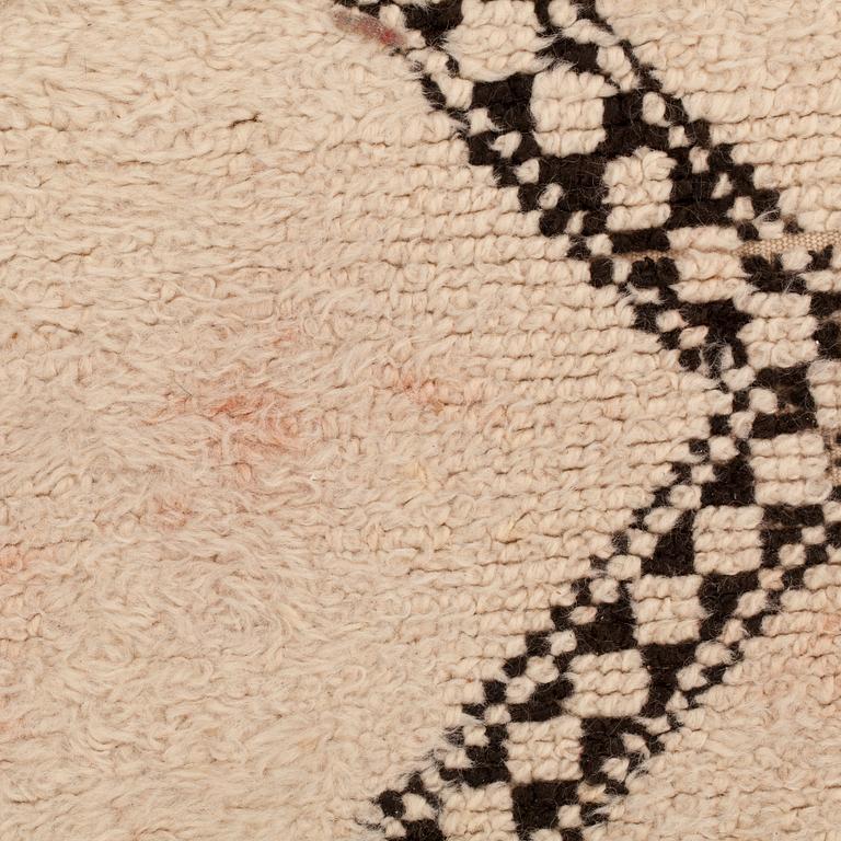 A CARPET, probably Morocco, old, ca 403 x 196 cm (plus a few cm flat weave at each end).