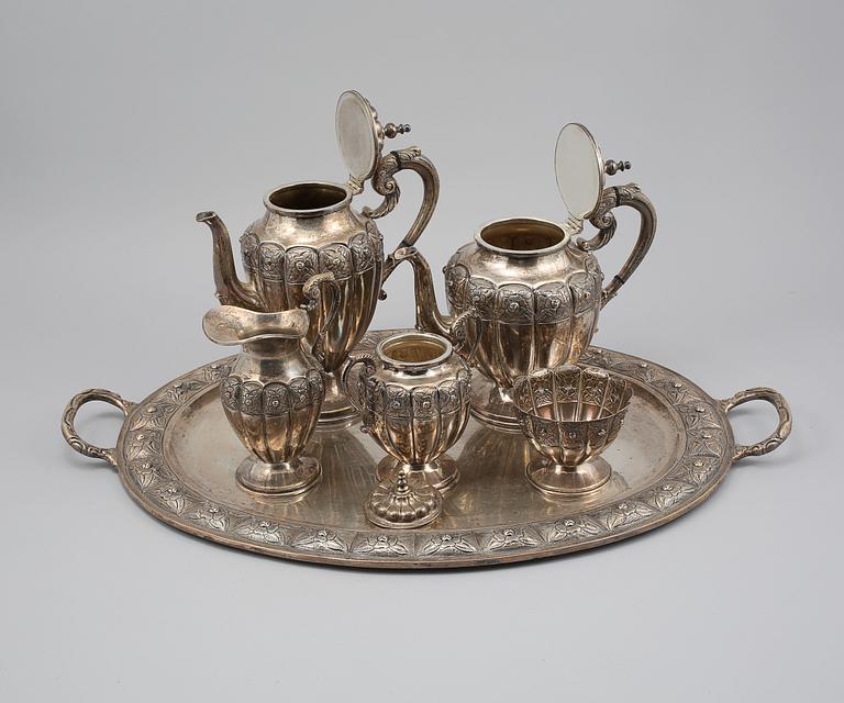 KAFFE/TESERVIS, 6 delar, silver, Mexico, 1900-tal, total vikt ca 5780 gram.