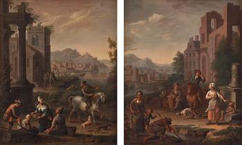 768. Dutch master, 18Th Century, Landscape with figures and buildings.