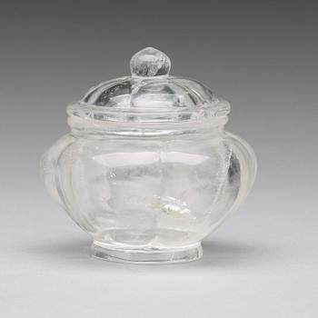 A Chinese rock crystal bowl with cover, 20th Century.