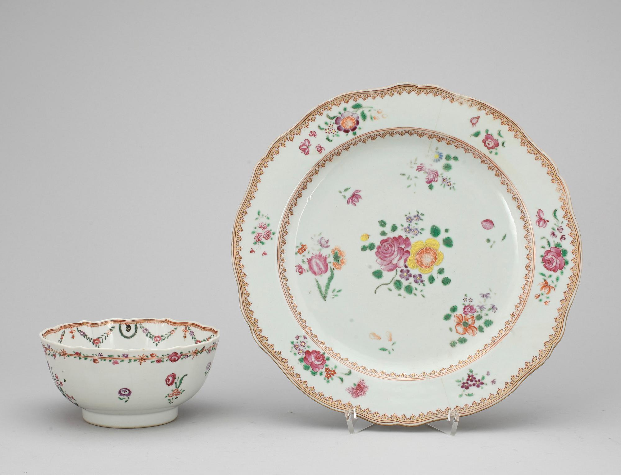 FAT samt SKÅL, kompaniporslin. Qing dynastin, Qianlong (1736-95).