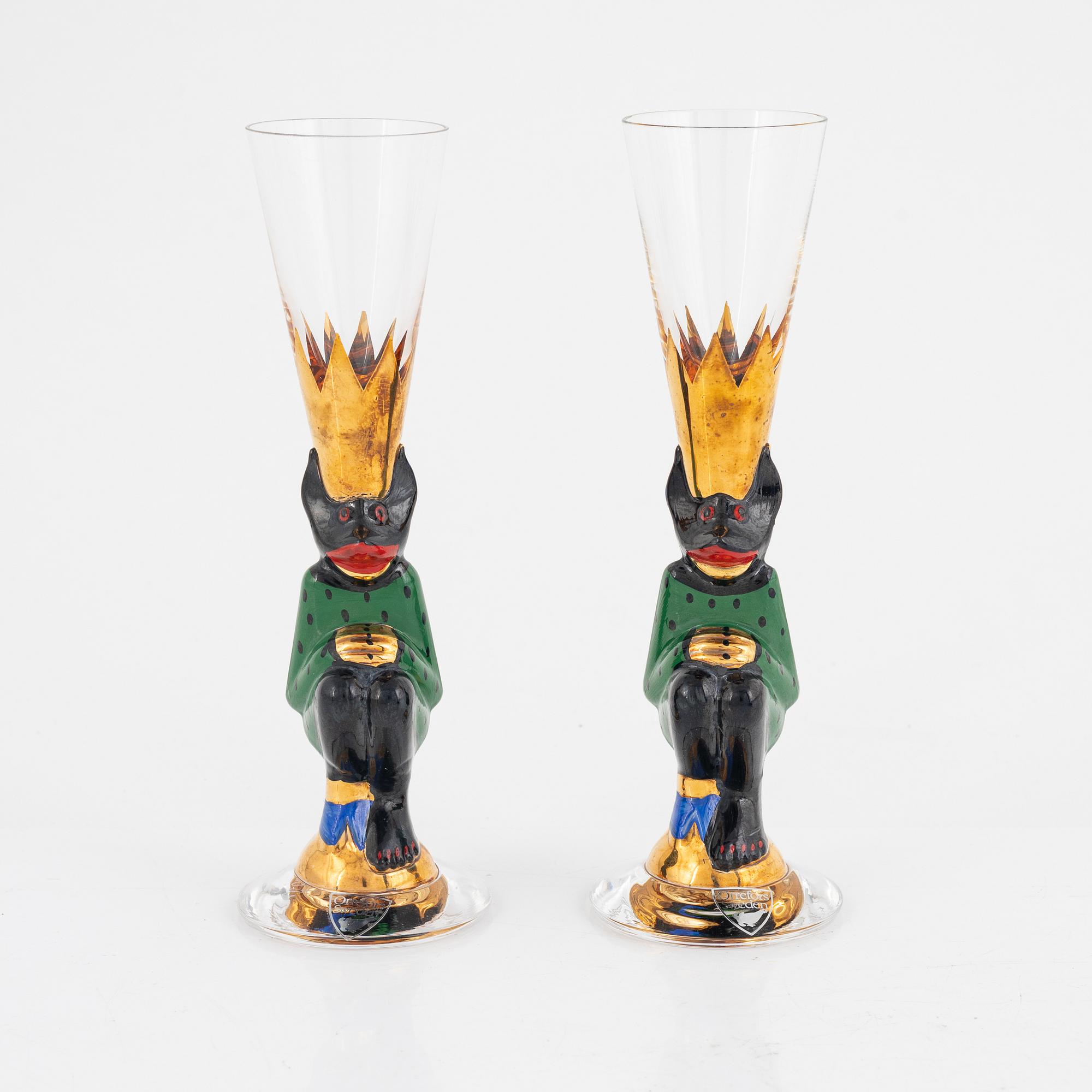 Gunnar Cyrén, snapsglas 2 st sk djävulsglas ur serien "Nobel Orrefors".