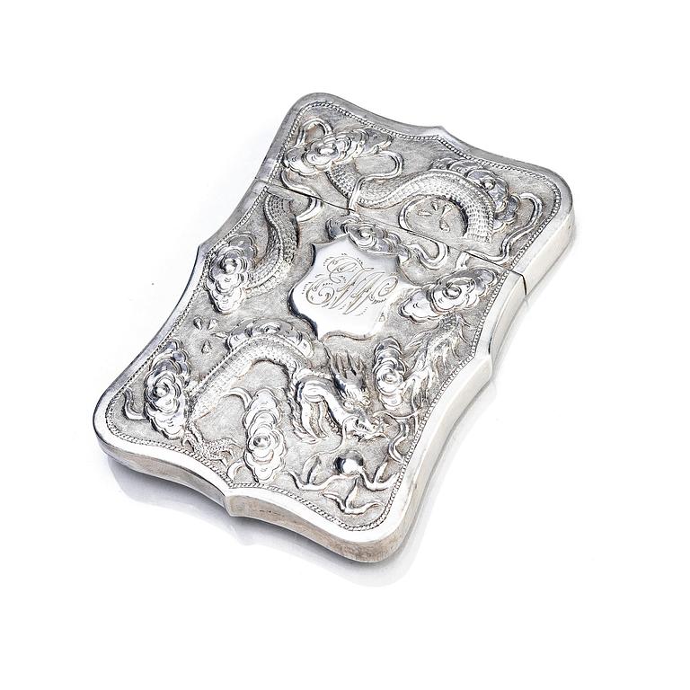 A Chinese Export silver calling card case, circa 1900.