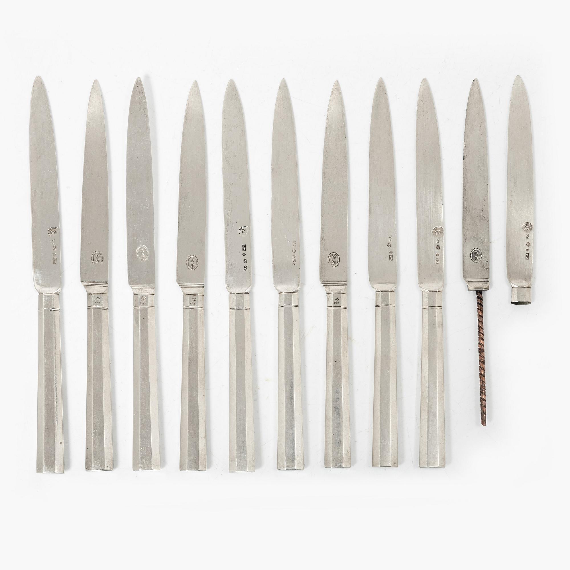 Gustaviansk, Knives, 10 pieces, silver, Pehr Zethelius and Adolf Zethelius, Stockholm, among others, 1804.