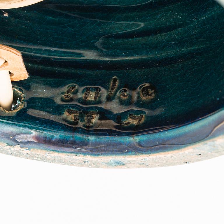 Aldo Londi, Pöytävalaisin ja maljoja, 3 kpl, keramiikkaa, "Rimini blu", Bitossi, Italia, 1900-luvun puoliväli.