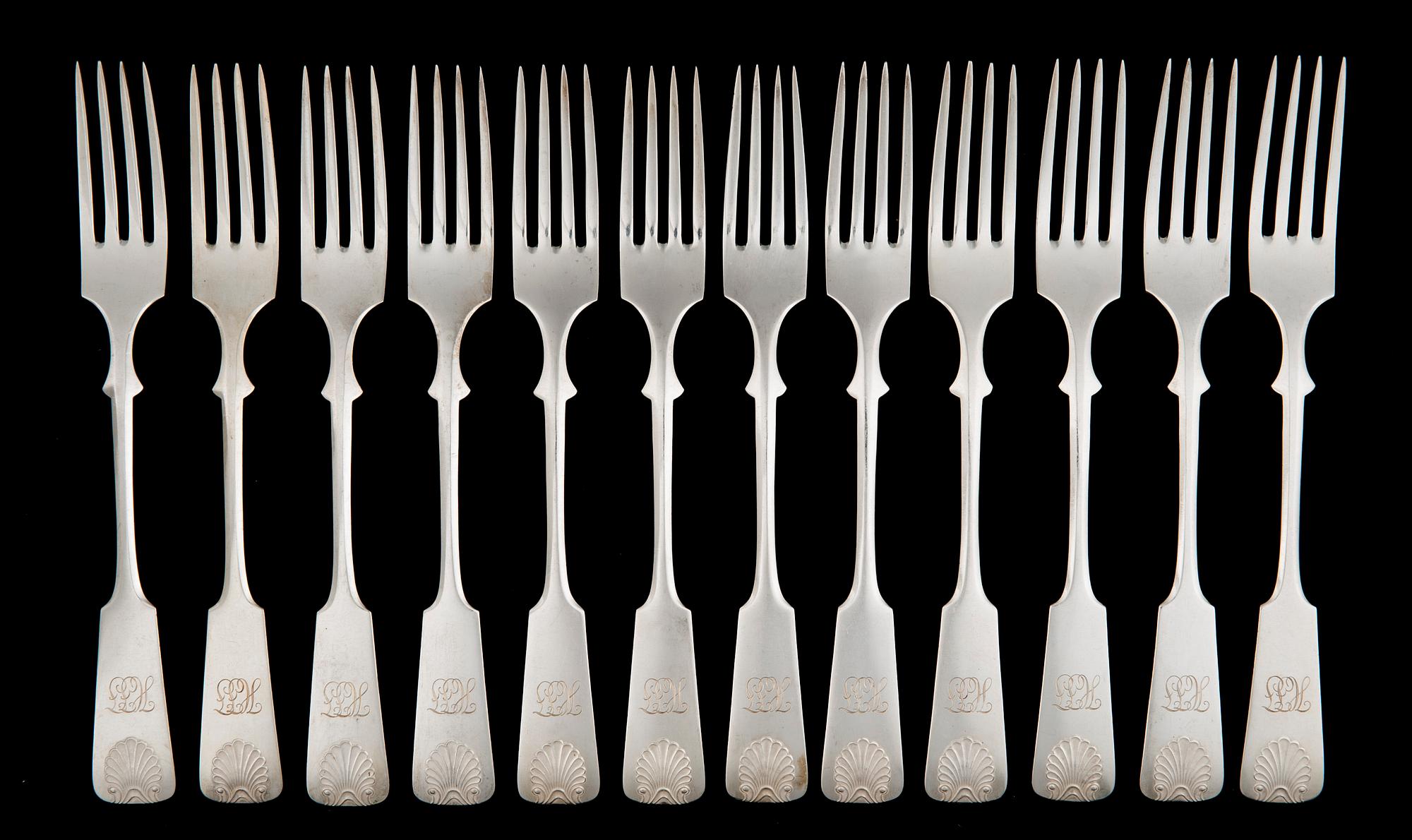 BESTICKUPPSÄTTNING, 12+12, silver, "Musslan", Tavastehus 1950-tal.