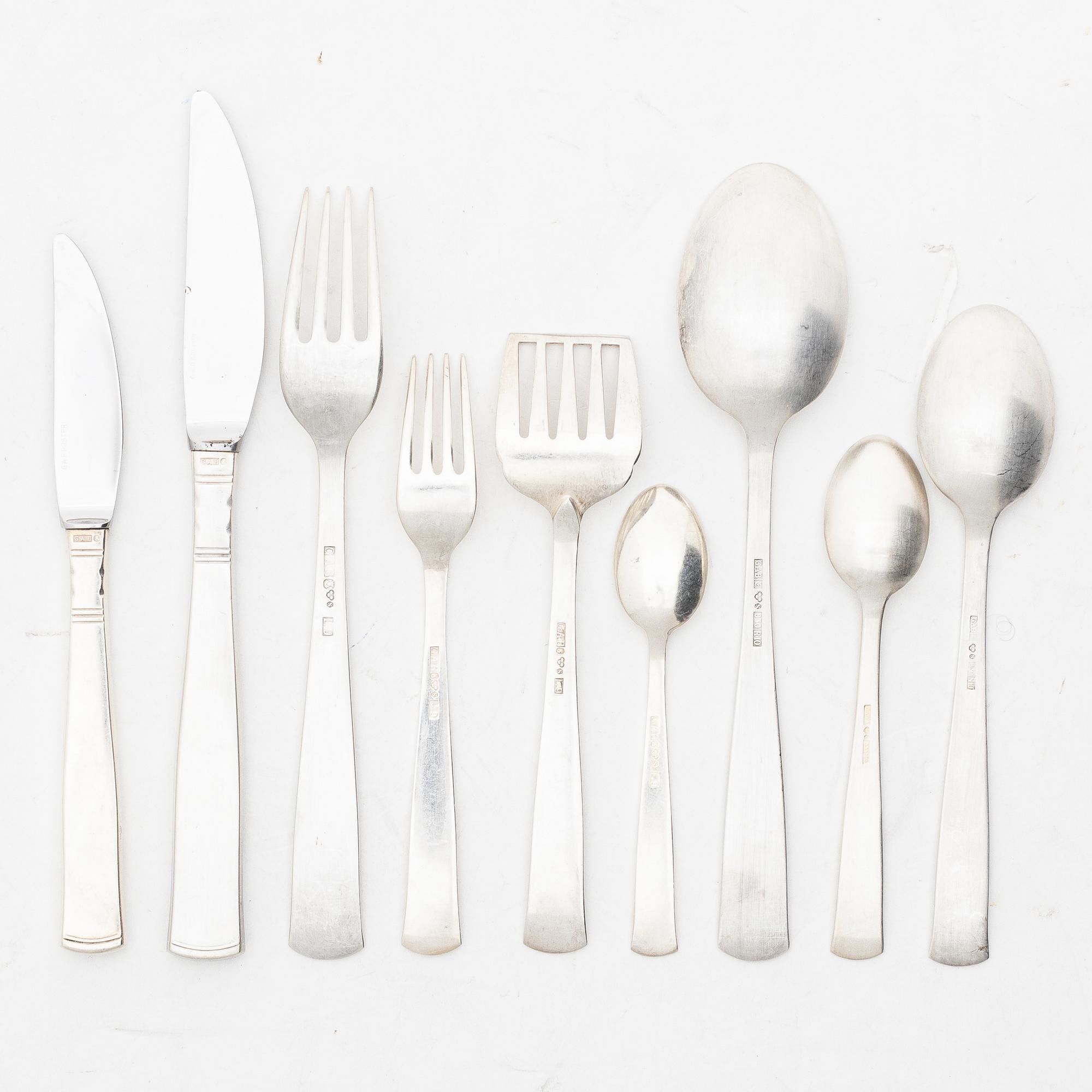 Jacob Ängman, A silver cutlery set, 'Rosenholm', GAB, Stockholm and Eskilstuna, some 1961 (83 pieces).