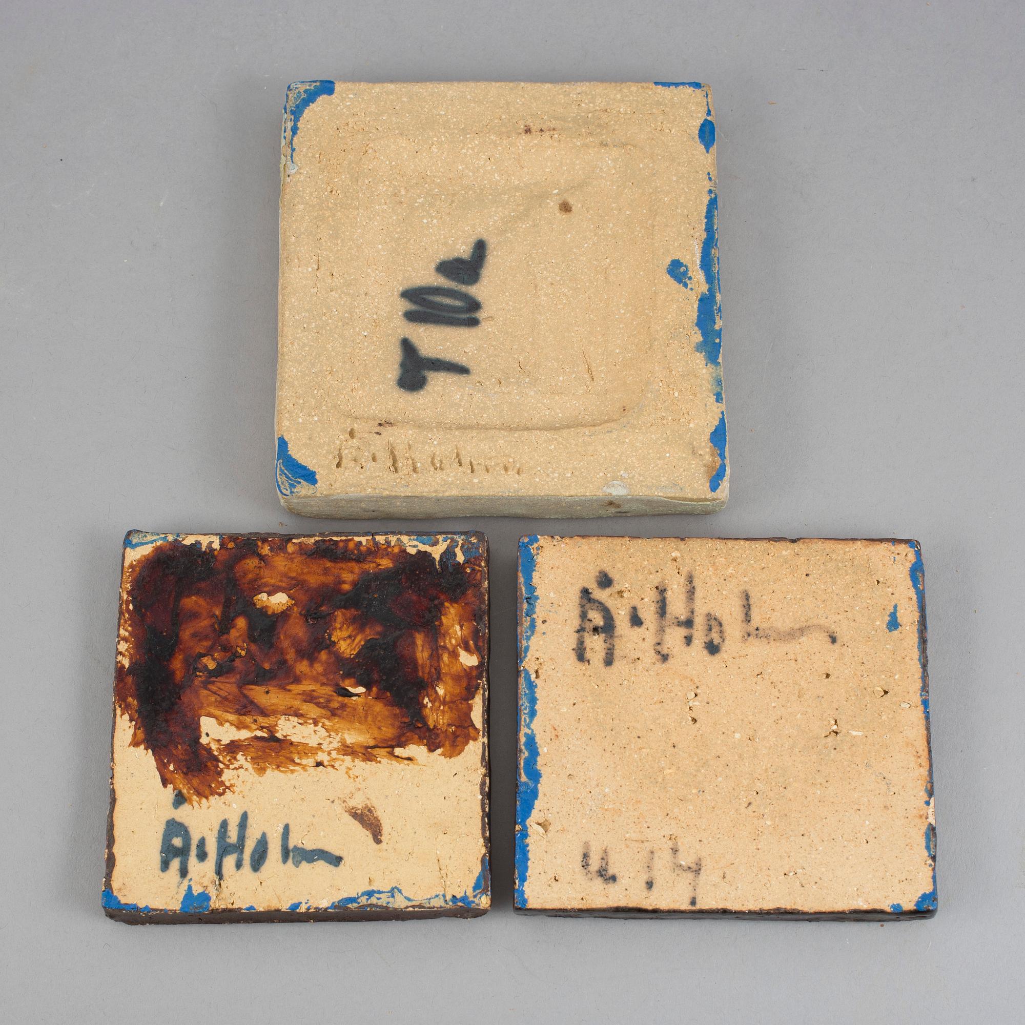 PLAKETTER/RELIEF, 3 st, stengods, Åke Holm, Höganäs.