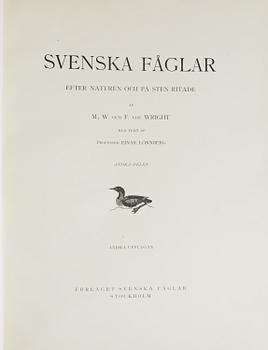 M, W & F VON WRIGHT, boks, 3 volumes, "Svenska fåglar", A. Börtzells tryckeri AB Stockholm, 1927-1929.