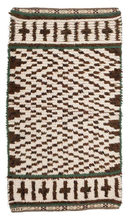 MATTA. "Kattmattan". Knotted pile. 123,5 x 70,5 cm. Signed MMF (Märta Måås-Fjetterström). A similar rug is included in this lot. (2).