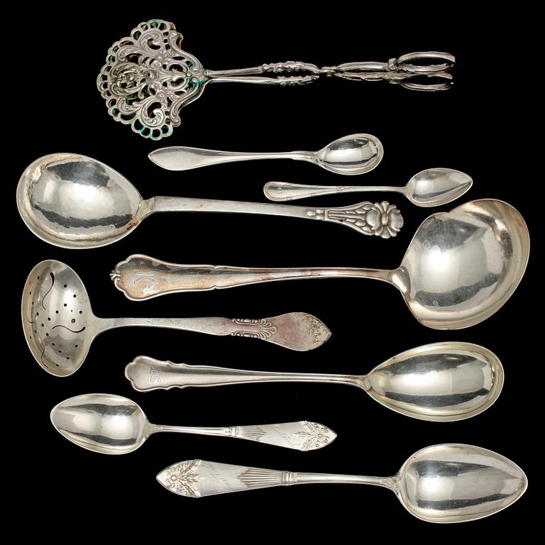 PARTI SILVER, 9 st, silver, 1900-tal. Vikt 415 g.