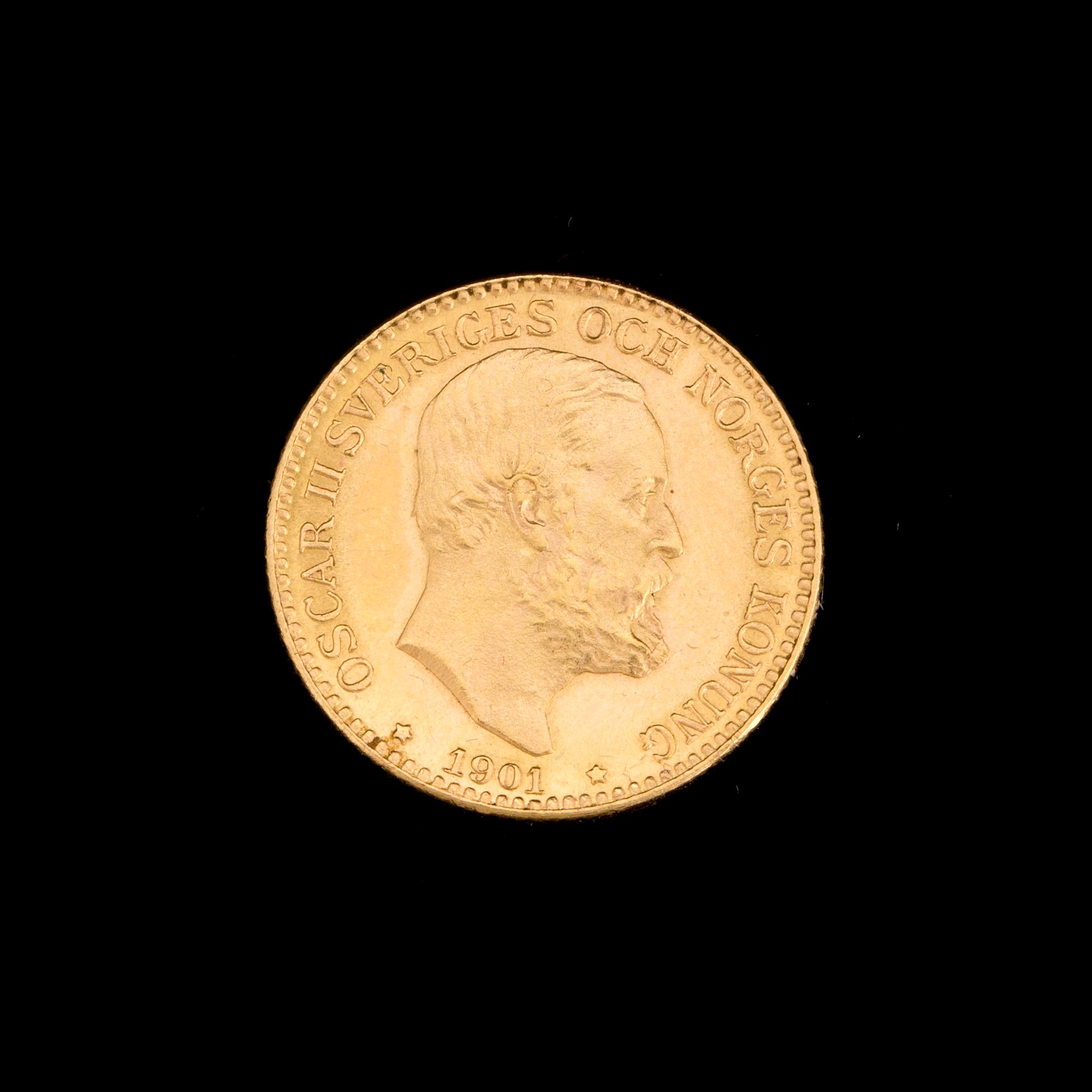 A 10 Kronor gold coin, 1901, weight ca 5 g.