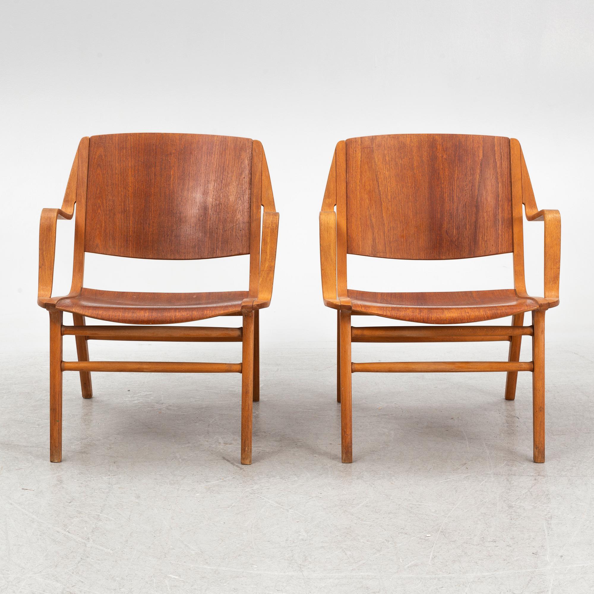 Peter Hvidt & Orla Mølgaard Nielsen, karmstolar, ett par, "Ax Chair", Fritz Hansen, Danmark, 1950-/60-tal.
