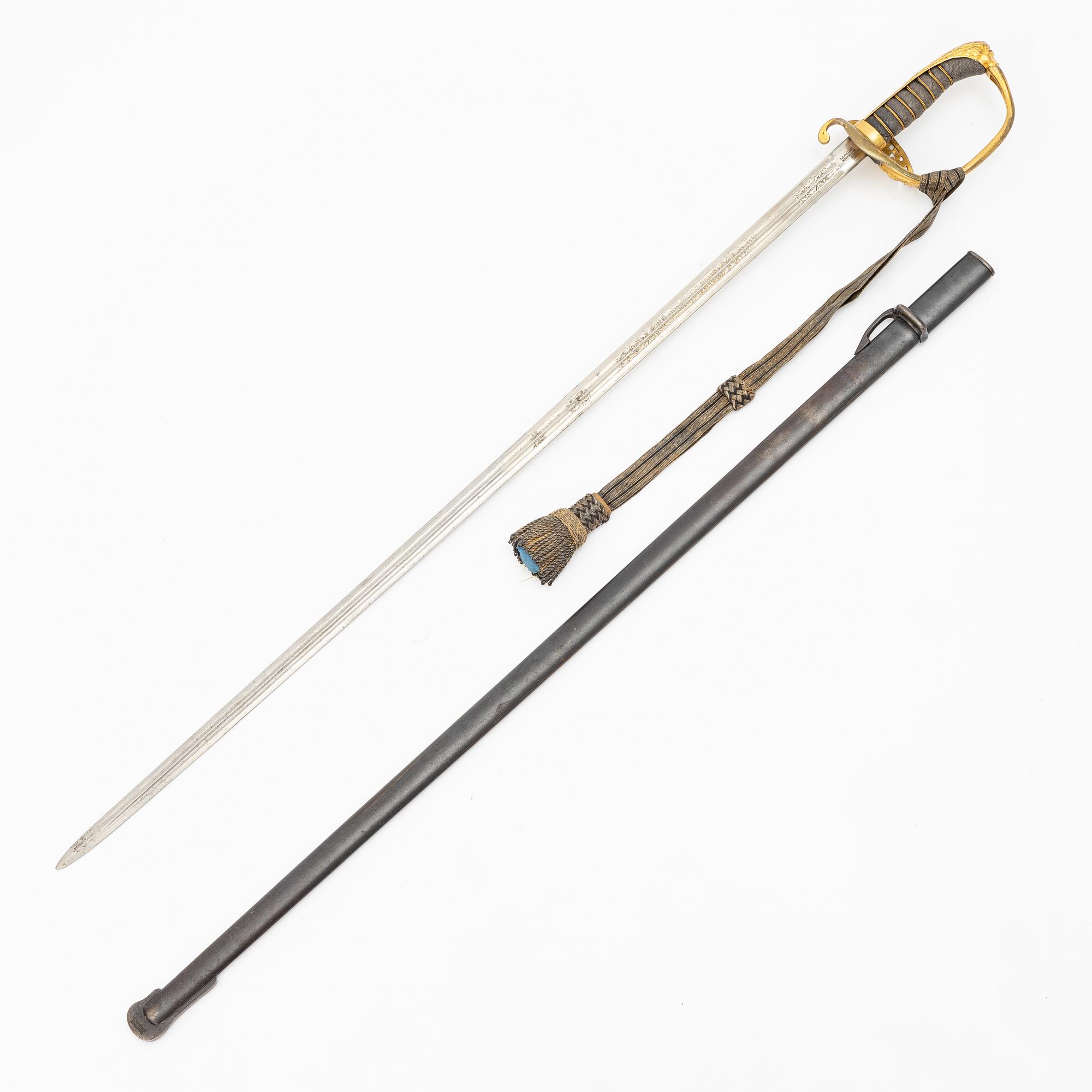 Sabel, svensk, för officer, 1800-talets andra hälft, med balja.