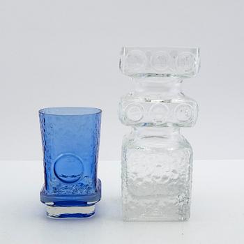 Tamara Aladin, vases, 2 pcs, glass, "Kehrä", Riihimäen Lasi, Finland, 1960s/70s.