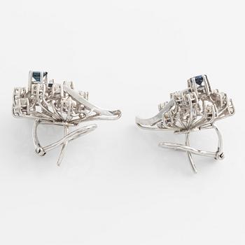 Earrings, a pair, with sapphires and brilliant-cut diamonds.