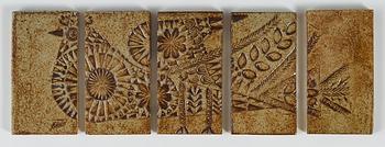 Roger Capron, a five-piece ceramic relief, signed.