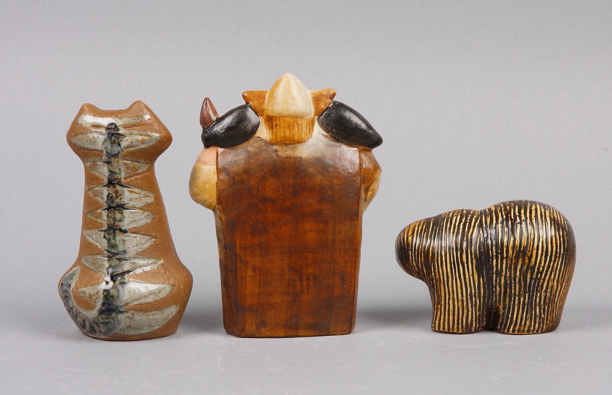 FIGURINER, 3 st, stengods, Lisa Larson, Gustavsberg.