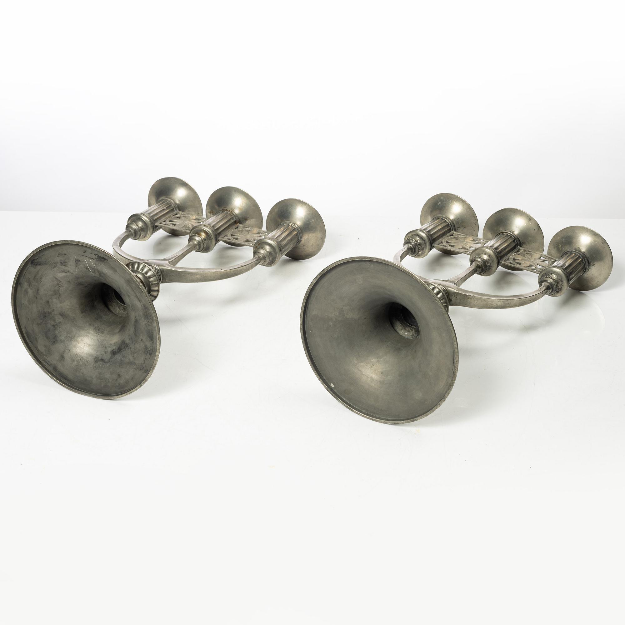 Ferdinand Boberg, candelabras, a pair, Old Santesson's Tin Foundry Stockholm.