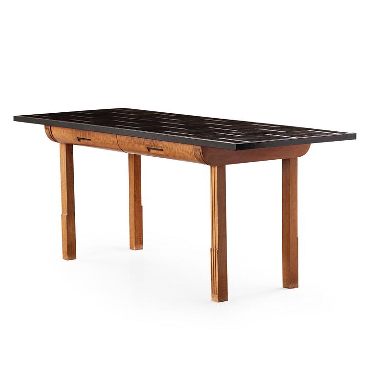 Hjalmar Jackson, A Hjalmar Jackson ebony and pearwood desk/library table, Stockholm ca 1934.