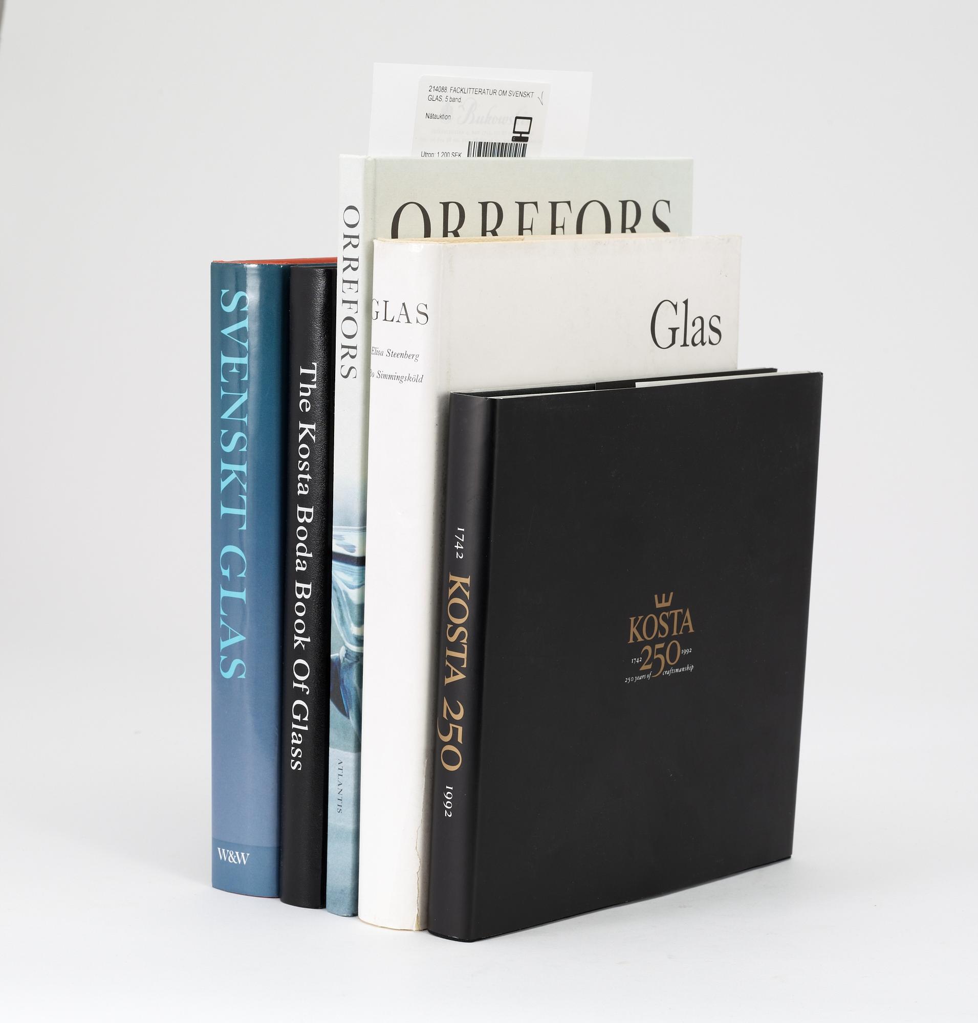 FACKLITTERATUR OM SVENSKT GLAS, 5 band.