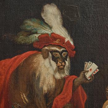 Abraham Teniers Follower of, Card playing monkeys.