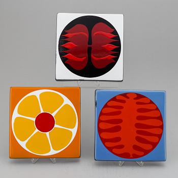 BENGT BERGLUND, three enamel plaques, Gustavsberg, Sweden.