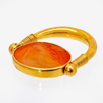 Ring and pendant, 18k and 14K (pendant), carnelian inscribed.