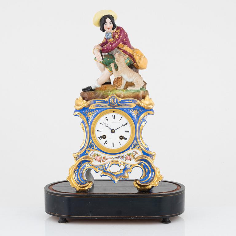 A porcelain mantle clock, Joseph Leja, Bazar de Paris, second half of the 19th Century.