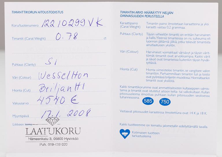 HOROSKOOPPIRIIPUS ketjulla, 14K ja 18K kultaa, timantteja n. 0.78 ct yht.