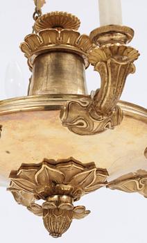 An Empire 19th century gilt bronze six-light hanging-lamp.