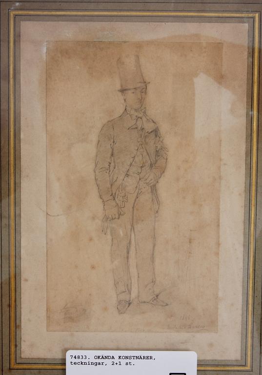 OKÄNDA KONSTNÄRER, teckningar, 2+1 st.
