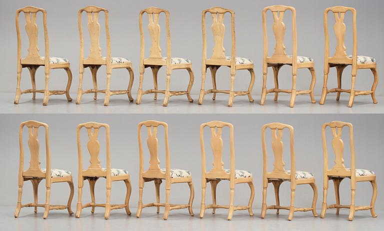 Twelve chairs (4 and 8 matched), Swedish Rococo, 18th century.