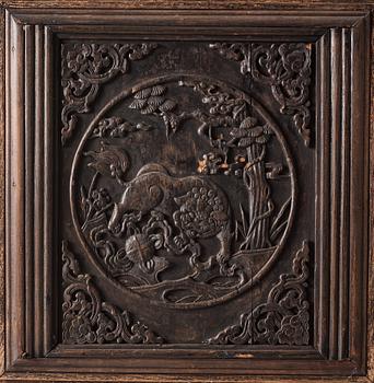 A set of six Chinese hardwood panels, Qing dynasty, 19th Century.