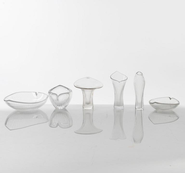 Tapio Wirkkala, vases and bowls, glass, 6 pieces, Iittala, Finland.