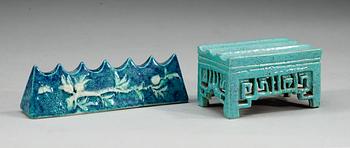 Two robins-egg glazed brush rests, Qing dynasty.