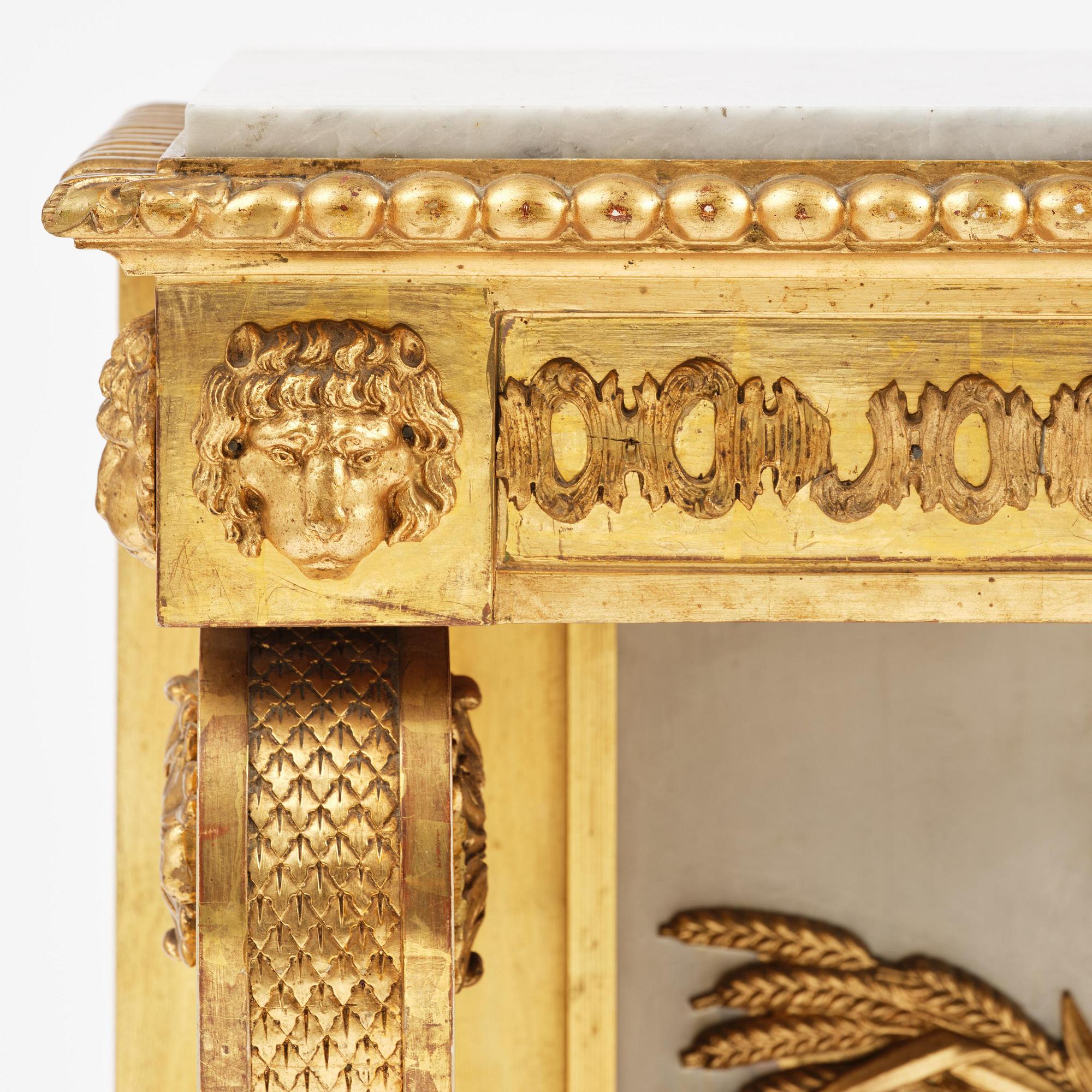 An Empire giltwood and gesso console table by P.G. Bylander (master in Gothenburg 1811-58).