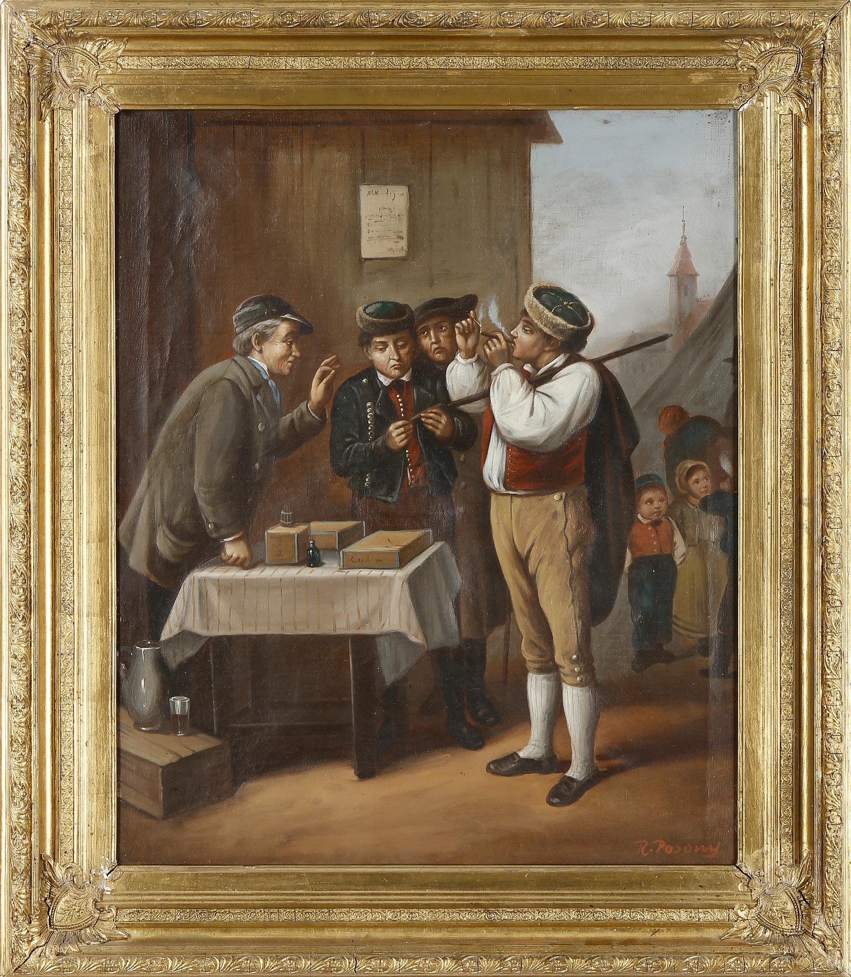 OKÄND KONSTNÄR, olja på duk. 1800-talets andra hälft. Signerad R Posony.