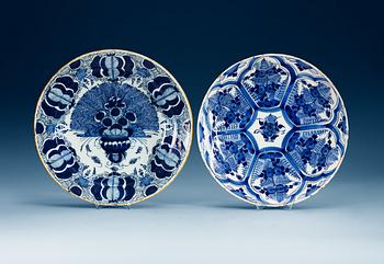 Two large faience dishes, Delft, 18th Century.