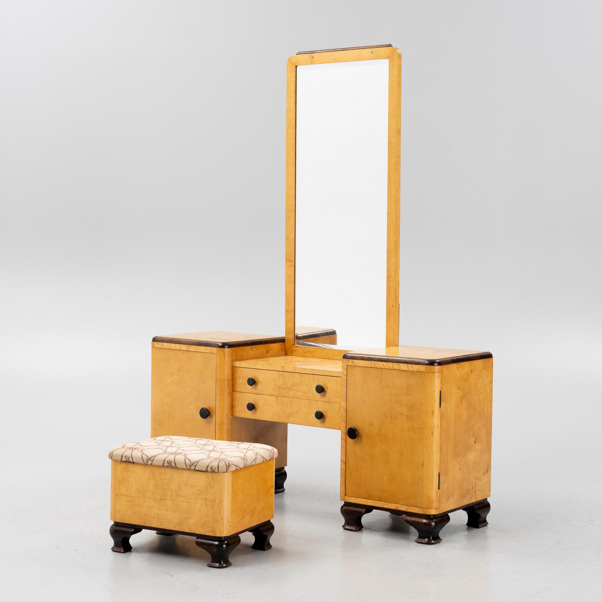 Sminkbord, pall och spegel, Art Deco,  1930-tal.